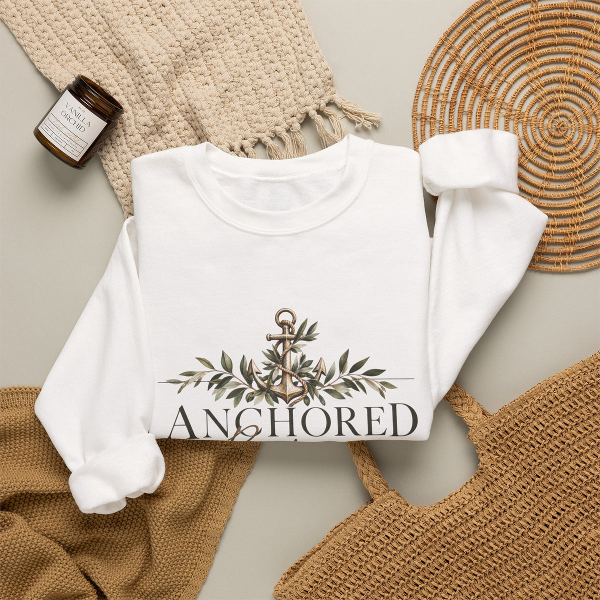 Crewneck Sweatshirt — Anchored Rising Anchor Floral Design