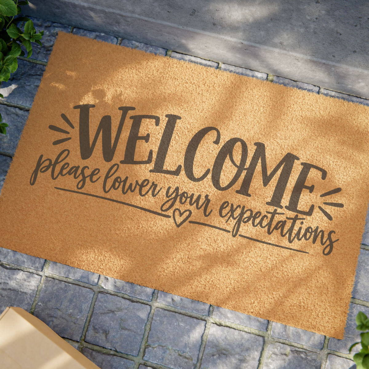 Doormat — "Welcome, Please Lower Your Expectations" Funny Coir Welcome Mat