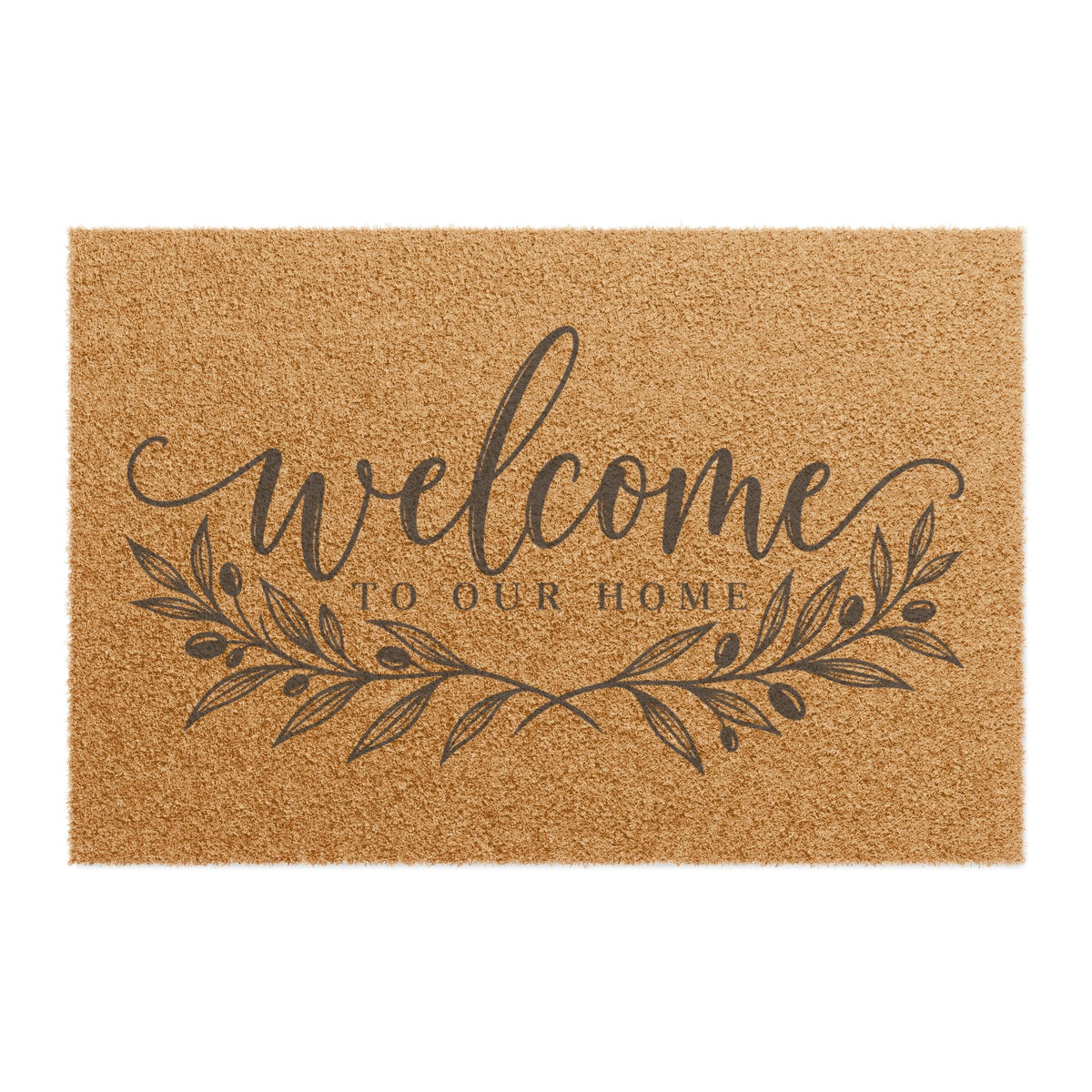 Welcome Doormat – “Welcome to Our Home” Coir Entry Mat with Rustic Leaf Design