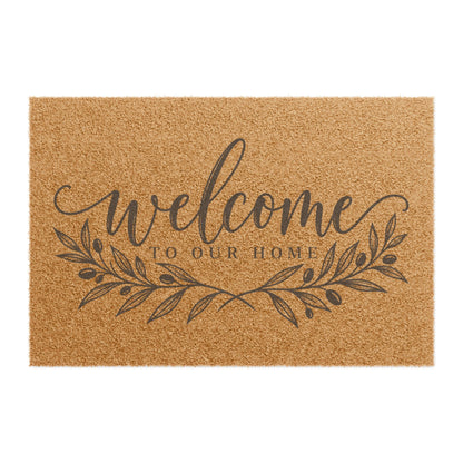 Welcome Doormat – “Welcome to Our Home” Coir Entry Mat with Rustic Leaf Design