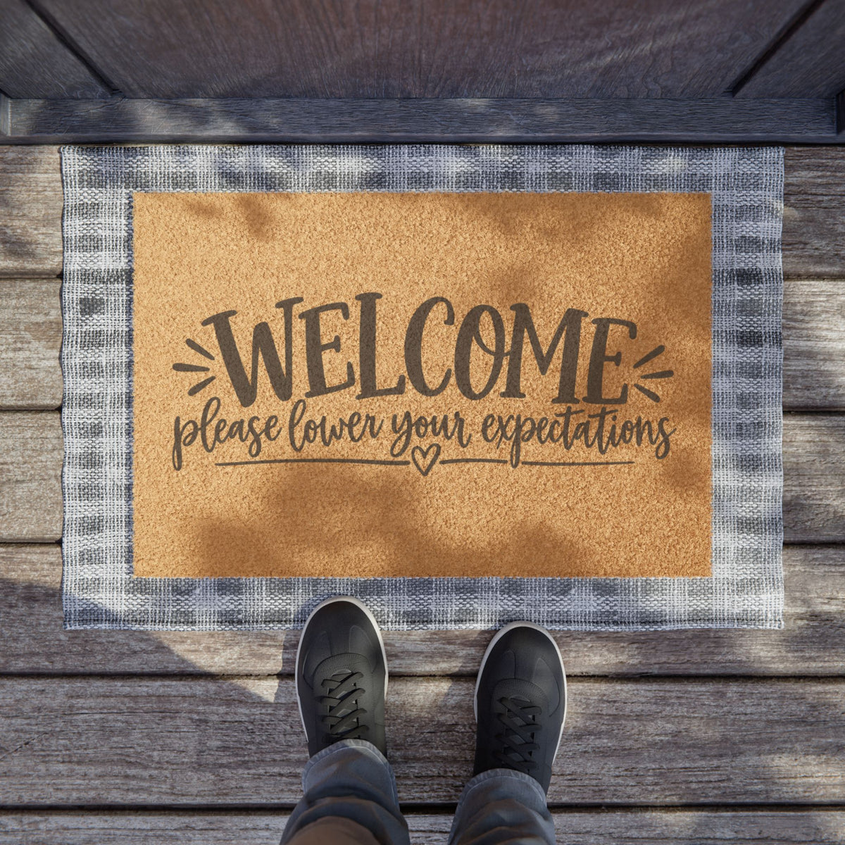 Doormat — "Welcome, Please Lower Your Expectations" Funny Coir Welcome Mat