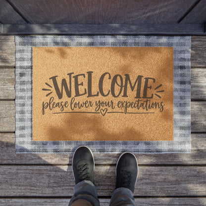 Doormat — "Welcome, Please Lower Your Expectations" Funny Coir Welcome Mat