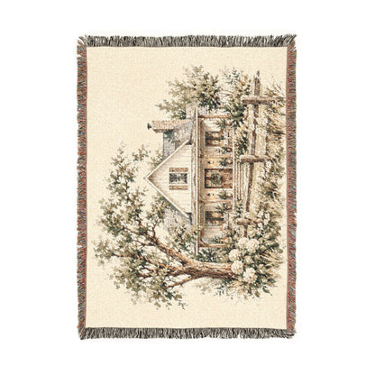 Cottage Home Illustration Woven Blanket | Cozy House Tapestry Throw