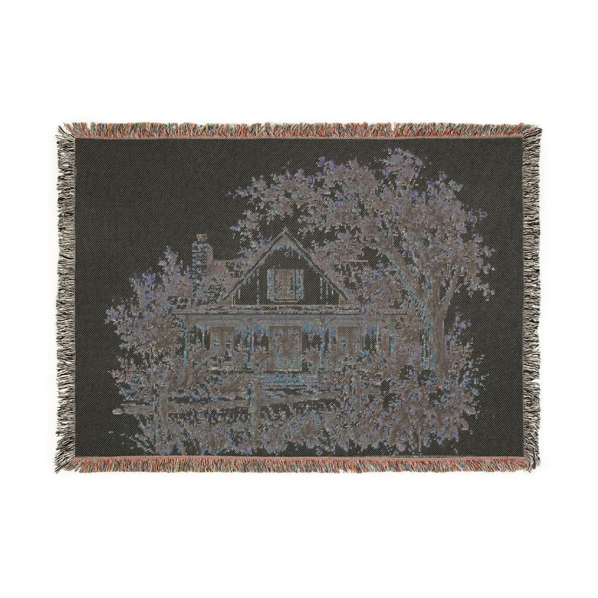 Cottage Home Illustration Woven Blanket | Cozy House Tapestry Throw
