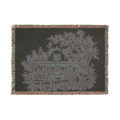 Cottage Home Illustration Woven Blanket | Cozy House Tapestry Throw