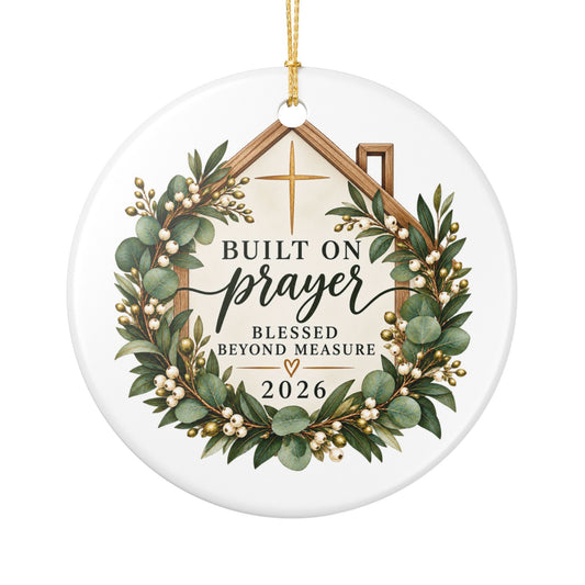 Ceramic Ornament - "Built on Prayer" Blessed Beyond Measure 2026 Christmas Decoration