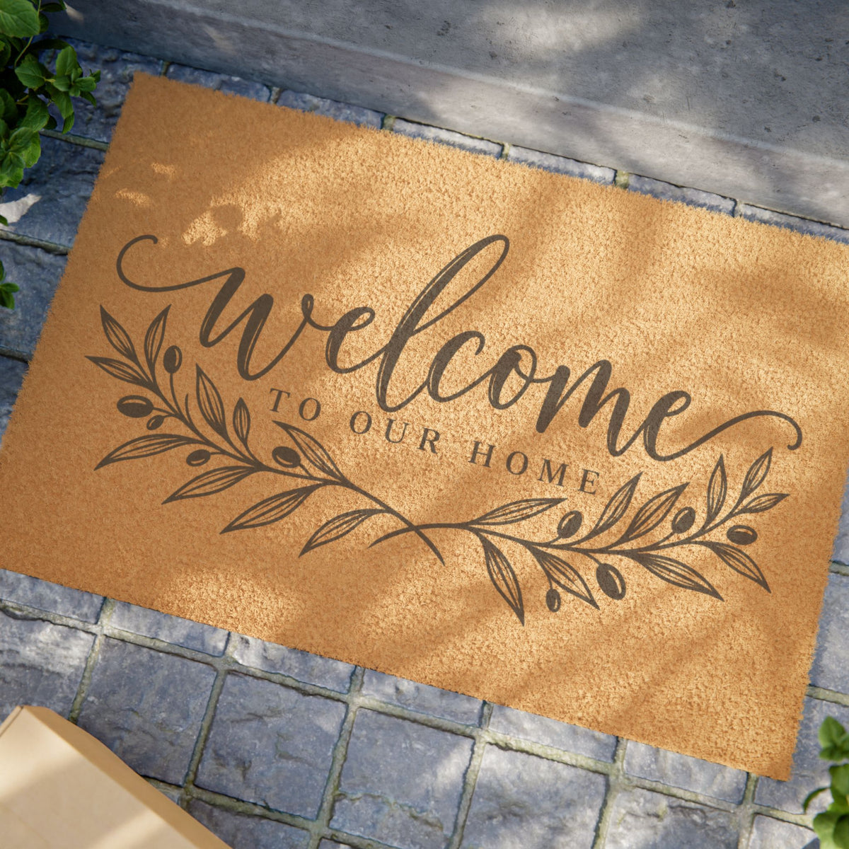 Welcome Doormat – “Welcome to Our Home” Coir Entry Mat with Rustic Leaf Design