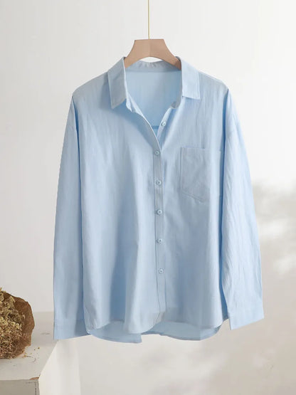 100% Cotton/Linen Blend Loose Blouse Shirt Women