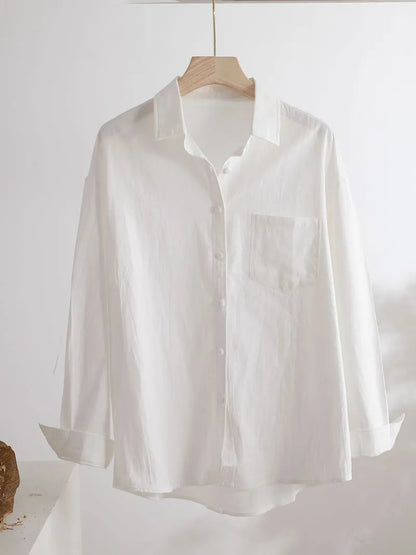 100% Cotton/Linen Blend Loose Blouse Shirt Women