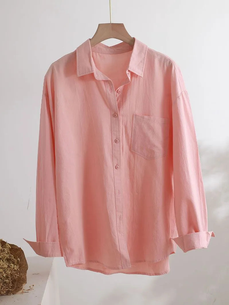 100% Cotton/Linen Blend Loose Blouse Shirt Women