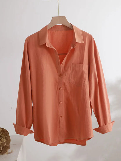 100% Cotton/Linen Blend Loose Blouse Shirt Women