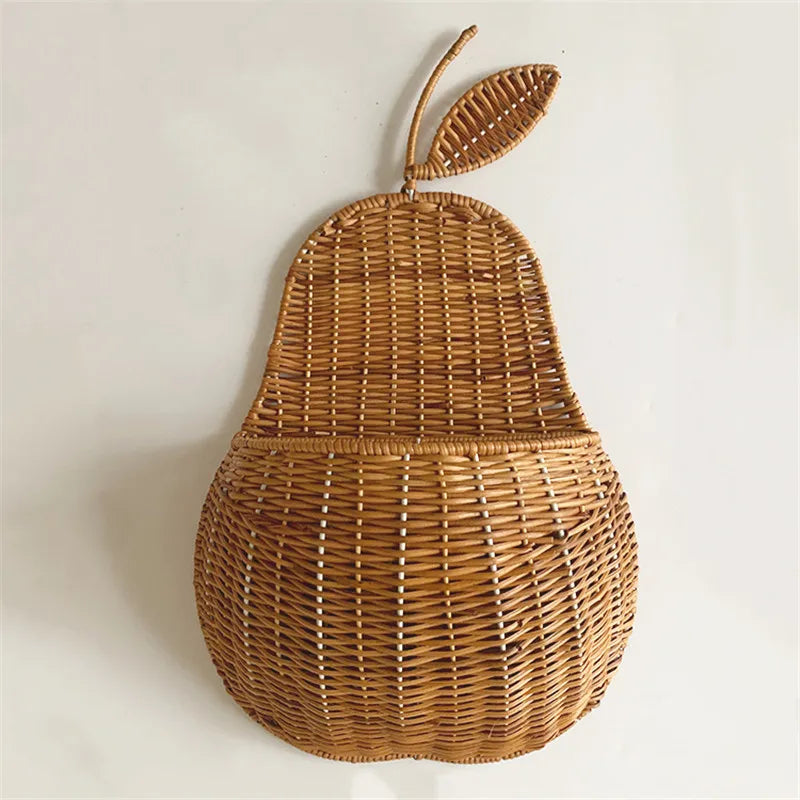 Rattan Apple/Pear Shape Storage Basket Handmade Hanging Organizers