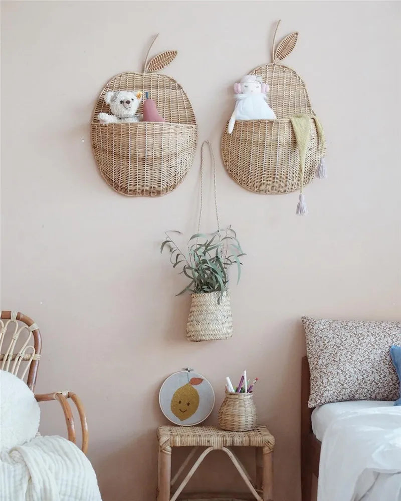 Rattan Apple/Pear Shape Storage Basket Handmade Hanging Organizers