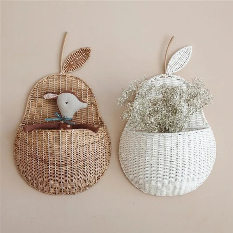 Rattan Apple/Pear Shape Storage Basket Handmade Hanging Organizers