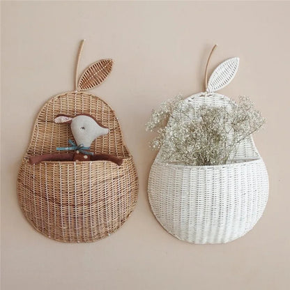 Rattan Apple/Pear Shape Storage Basket Handmade Hanging Organizers