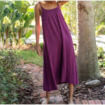 Casual 100% Cotton Summer Women's Long Dress Loose Solid Sleeveless