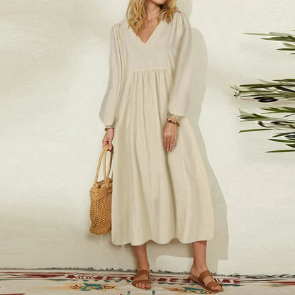 Women's Cotton and Linen Lantern Sleeve Dress