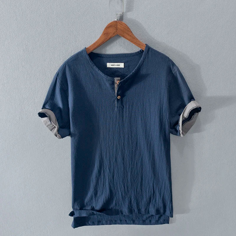 Cotton and Linen Casual Summer Henley