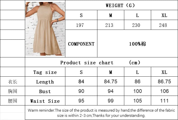 100% Cotton Gauze Sexy Halter Dresses for Women Sleeveless