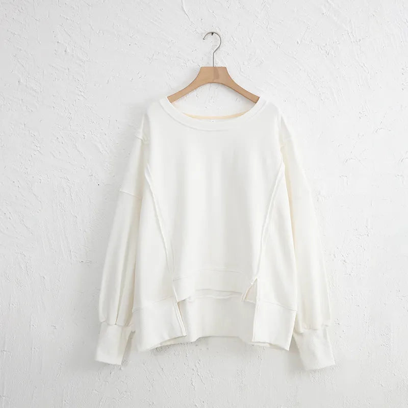 Oversized 100% Cotton Women Sweatshirts Patchwork Open Side Streetwear