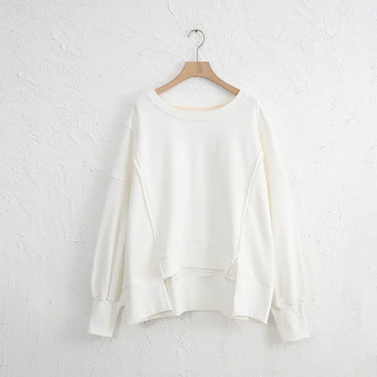 Oversized 100% Cotton Women Sweatshirts Patchwork Open Side Streetwear