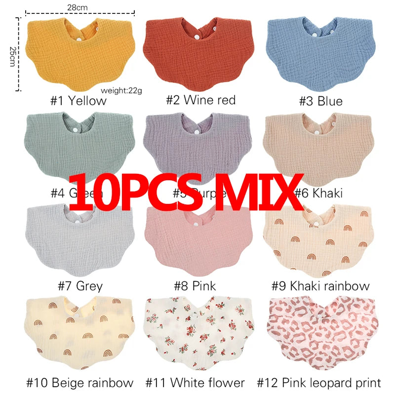 10pc/Set 100% Waffle Cotton Baby Bibs