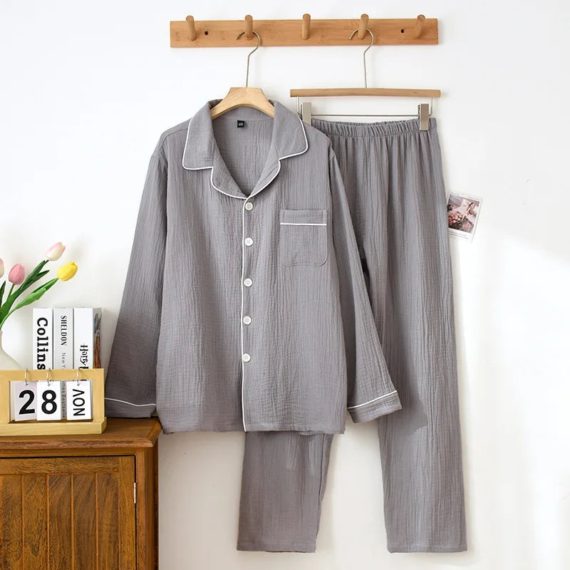 Mens and Womens Solid Breathable 100% Cotton Crepe Pajama Set