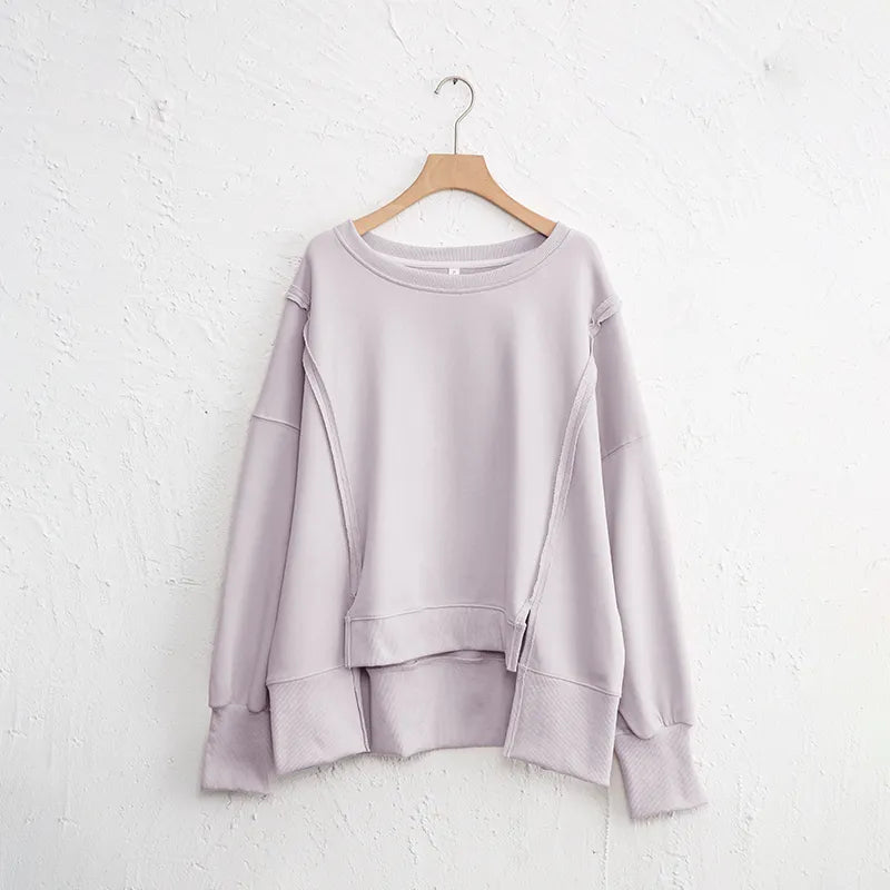 Oversized 100% Cotton Women Sweatshirts Patchwork Open Side Streetwear