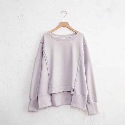 Oversized 100% Cotton Women Sweatshirts Patchwork Open Side Streetwear