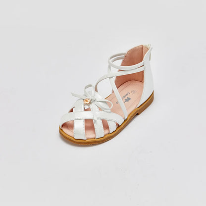 Dave & Bella Boutique- Toddler Girl's White Sandals Peep Toe Cross Band