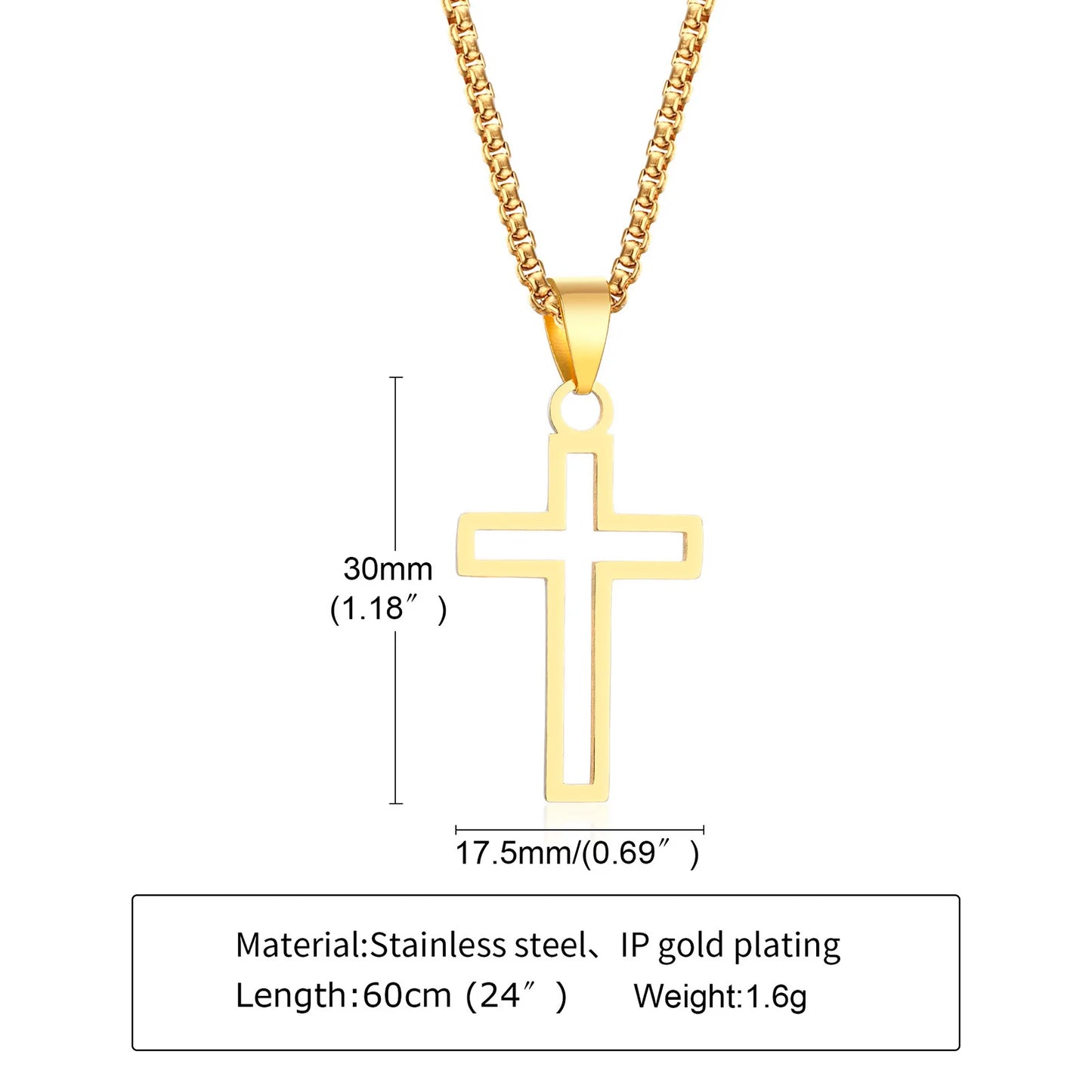 Mens Waterproof Stainless Steel Hollow Cross Pendant Necklace