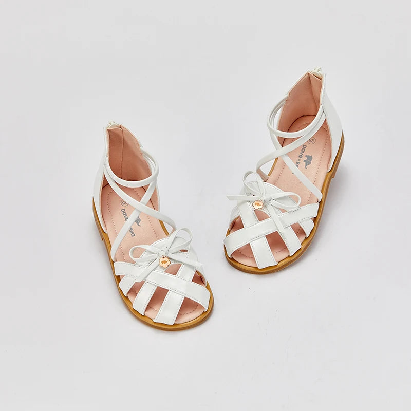 Dave & Bella Boutique- Toddler Girl's White Sandals Peep Toe Cross Band