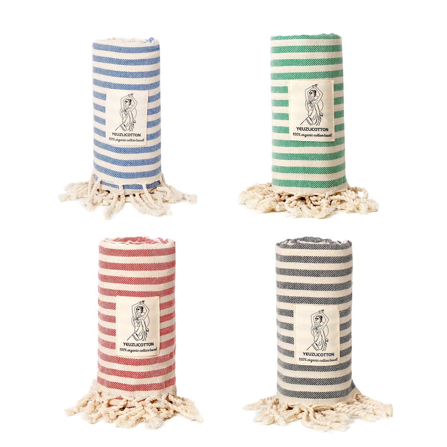 100% Cotton Striped Tassel Bath Beach Towel for Home 40 x 70 inch