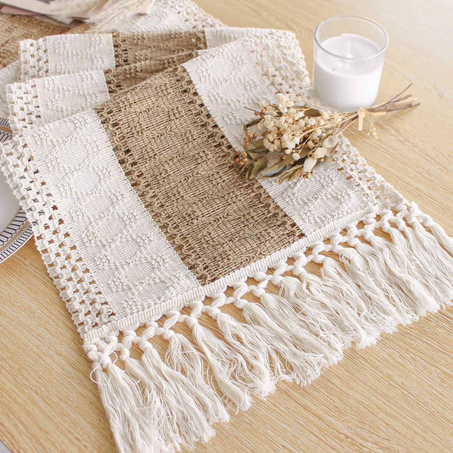 Boho Macrame Table Runner With Tassels