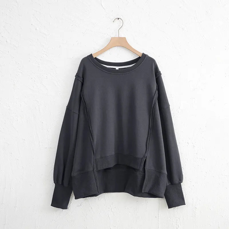 Oversized 100% Cotton Women Sweatshirts Patchwork Open Side Streetwear