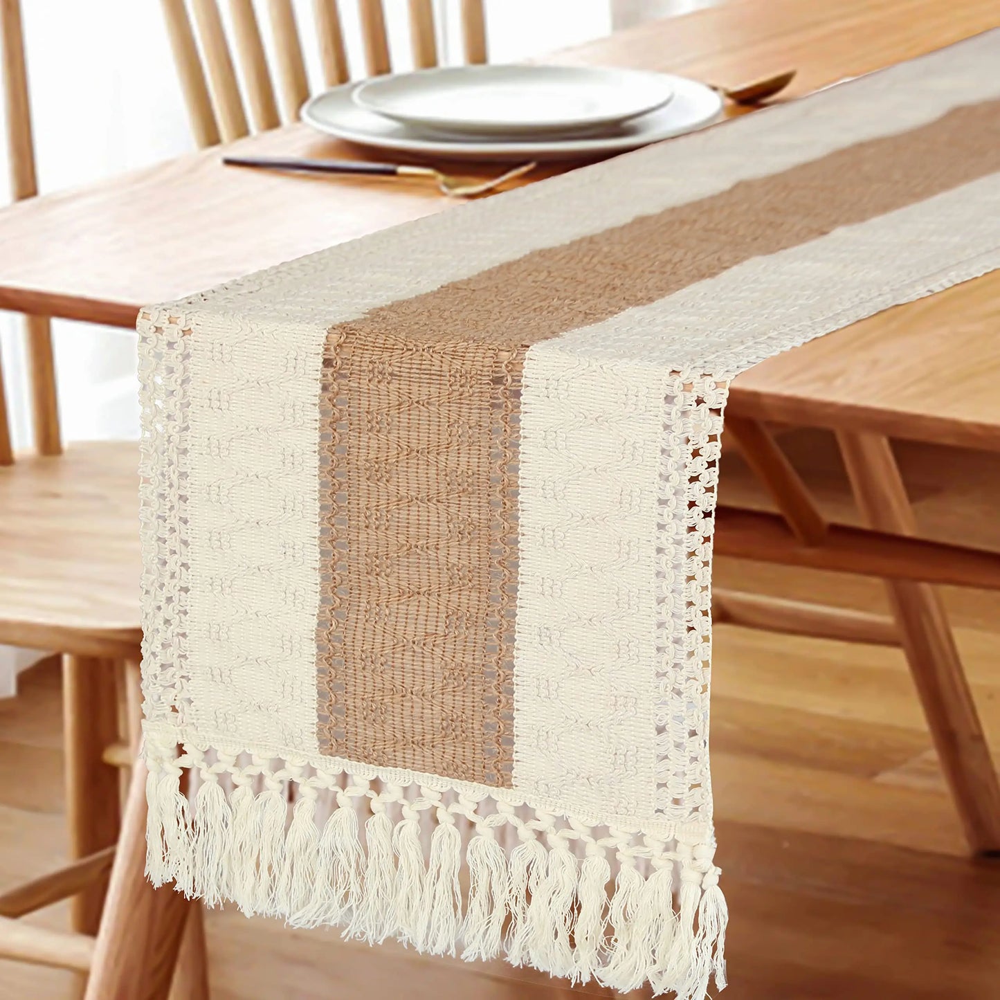 Boho Macrame Table Runner With Tassels