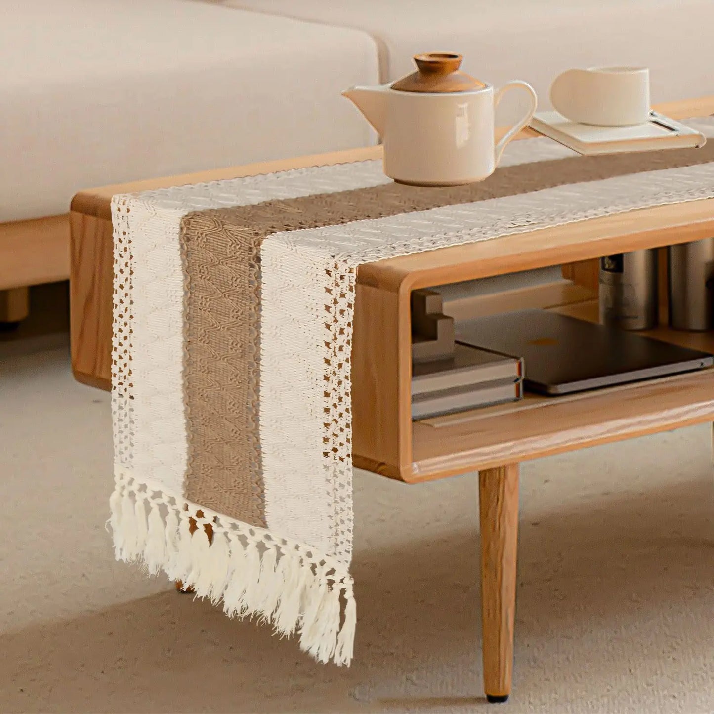 Boho Macrame Table Runner With Tassels