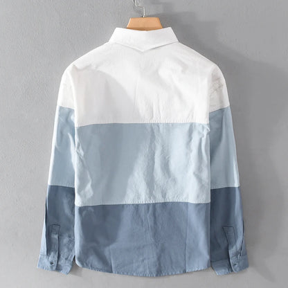 Designer 100% Pure Cotton Long-Sleeve Patchwork Colorblock Shirt