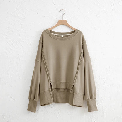 Oversized 100% Cotton Women Sweatshirts Patchwork Open Side Streetwear