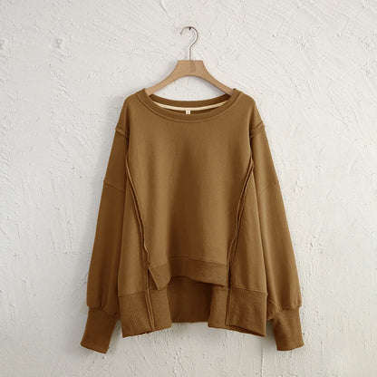 Oversized 100% Cotton Women Sweatshirts Patchwork Open Side Streetwear