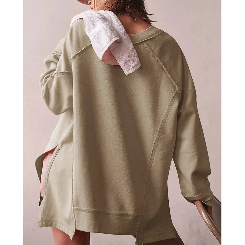 Oversized 100% Cotton Women Sweatshirts Patchwork Open Side Streetwear