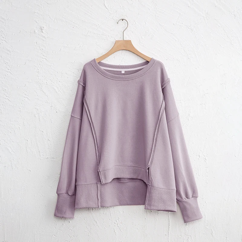 Oversized 100% Cotton Women Sweatshirts Patchwork Open Side Streetwear